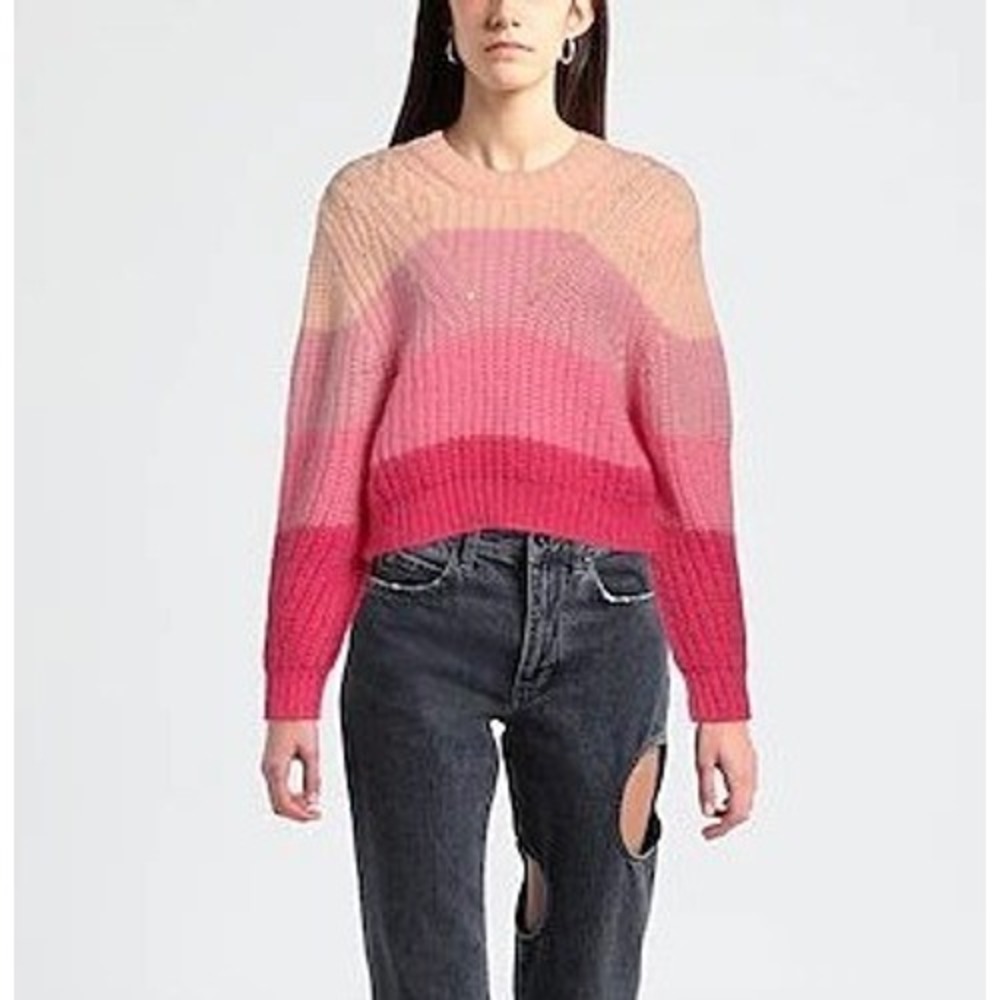 Sandro Paris Pink Ombre Mohair Blend Chunky Knit Sweater Women Size Medium